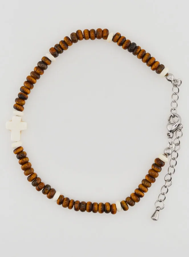 Armband met Kruis en Bruine Stenen (pic 1)
