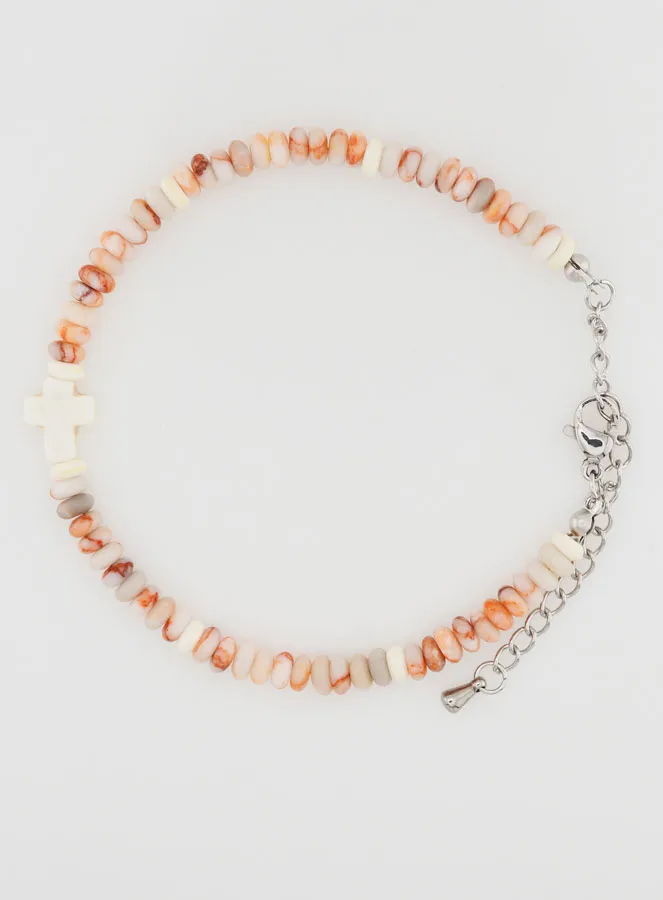 Armband Kruis en Roze Granietstenen (pic 1)