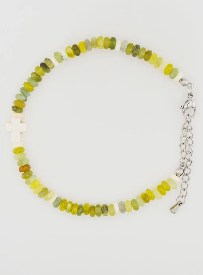 Armband met Kruis en Groene Stenen (pic 1)
