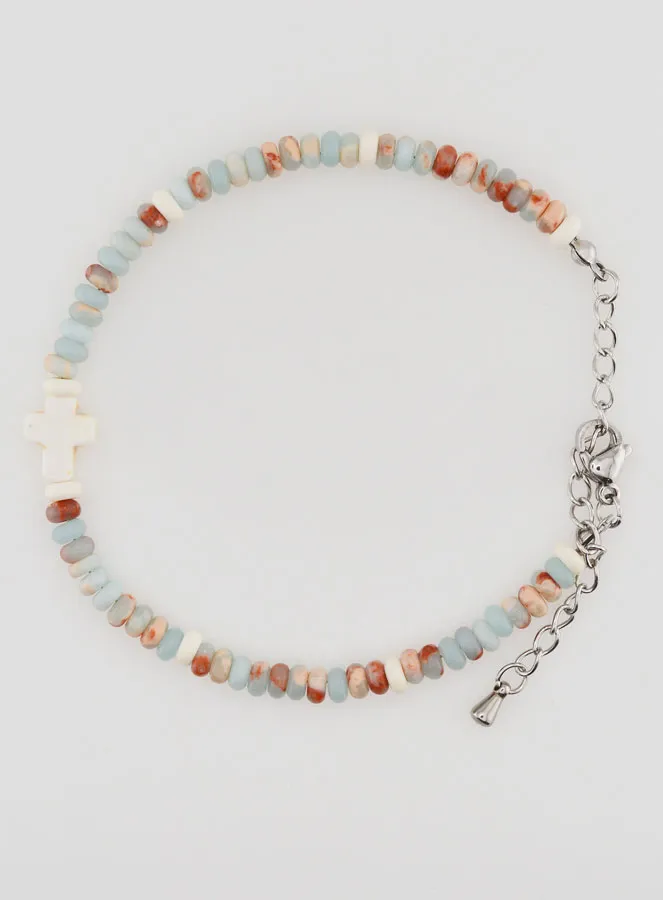 Armband met Kruis en Stenen in Pastel Kleuren (pic 1)