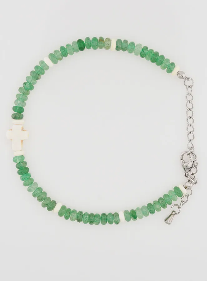 Armband met Kruis en Groene Glazen Stenen (pic 1)