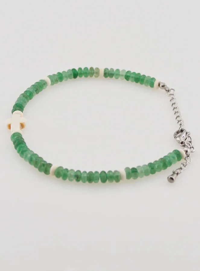 Armband met Kruis en Groene Glazen Stenen (pic 2)