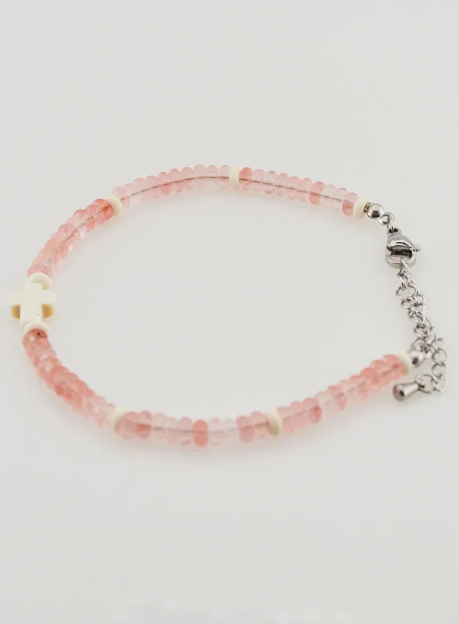 Armband met Kruis en Roze Glazen Stenen (pic 2)