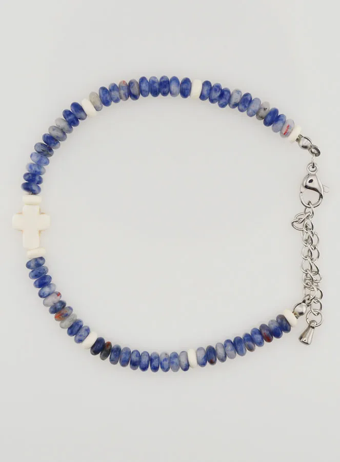 Armband met Kruis en Blauwe Stenen (pic 1)