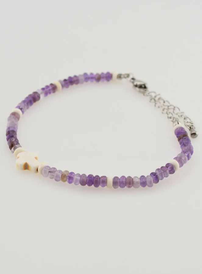 Armband met Kruis en Paarse Glazen Steentjes (pic 3)