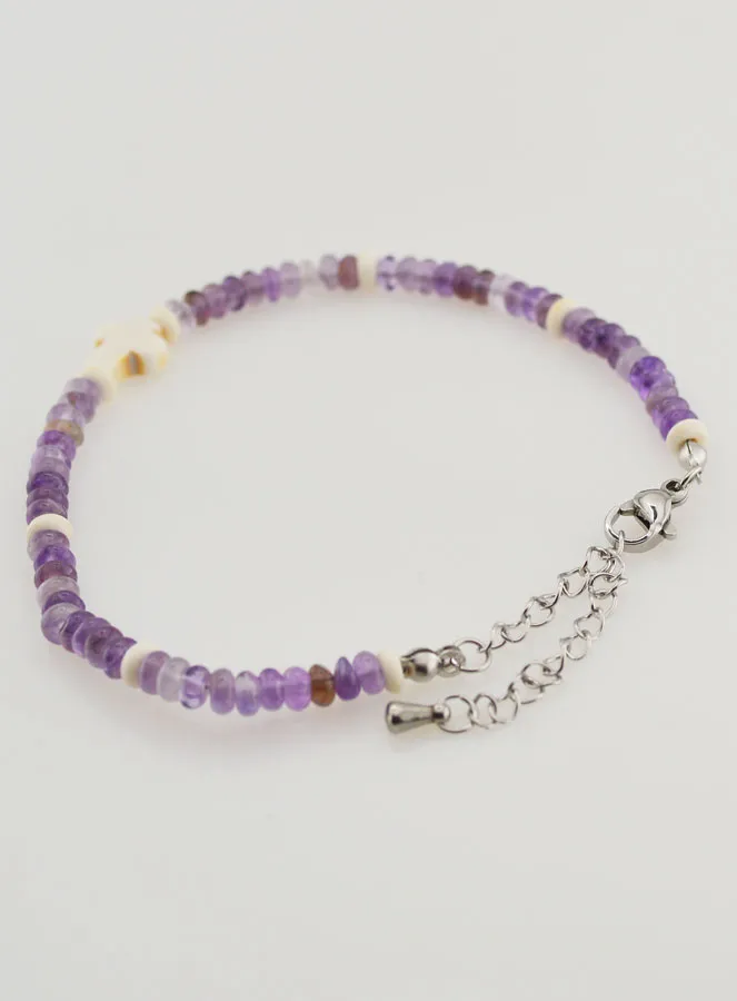 Armband met Kruis en Paarse Glazen Steentjes (pic 4)