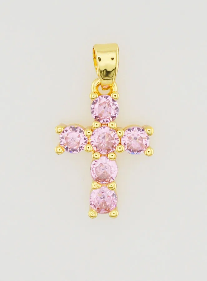 Kruis Hanger met Zirkonia - Roze (pic 1)