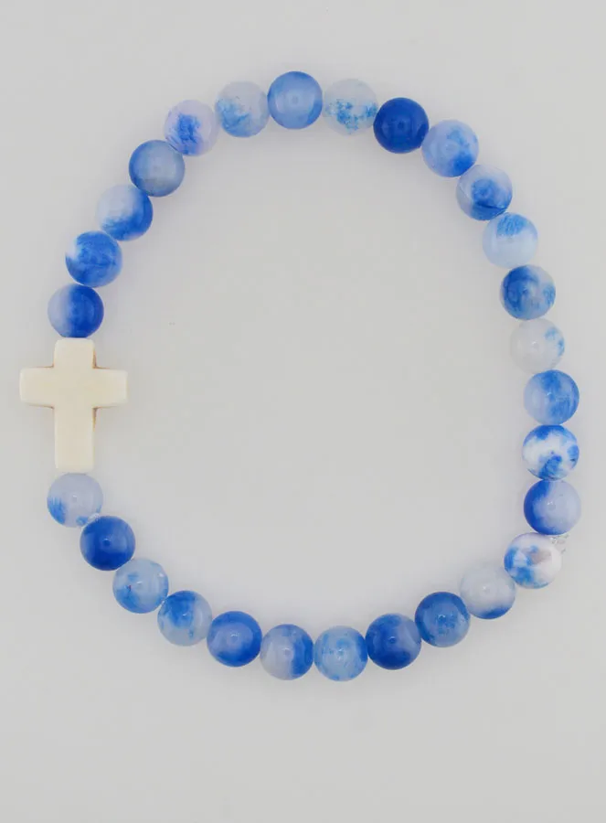 Religieuze Armband met Kruis - Blauwe Jade (pic 1)