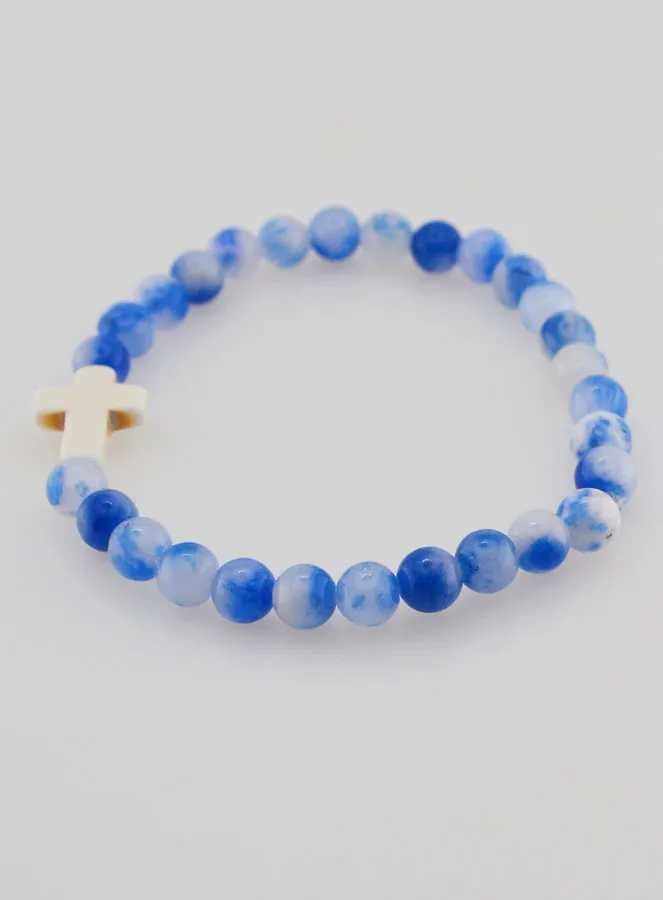 Religieuze Armband met Kruis - Blauwe Jade (pic 2)