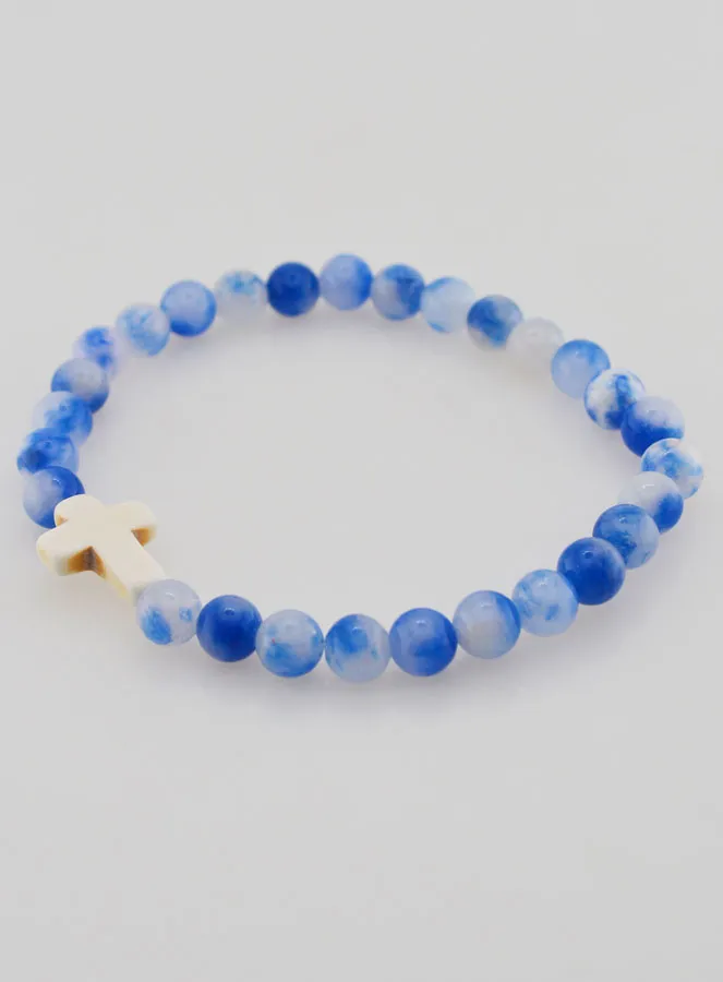 Religieuze Armband met Kruis - Blauwe Jade (pic 3)
