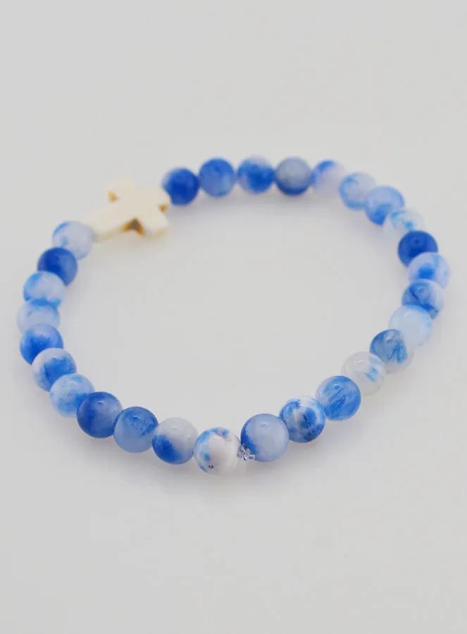 Religieuze Armband met Kruis - Blauwe Jade (pic 4)