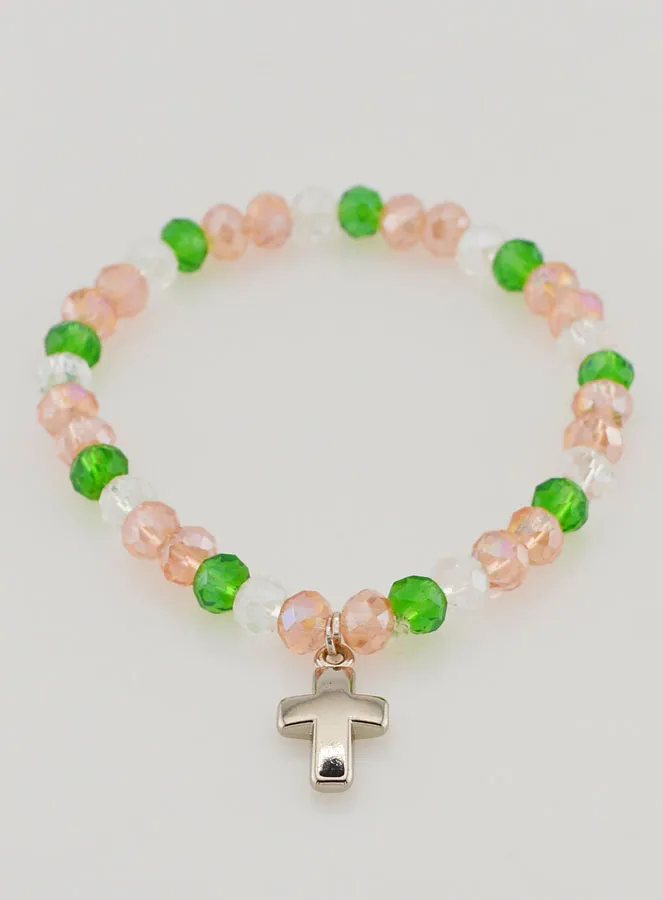 Armband met Kruis - Bonte Glaskralen (pic 2)