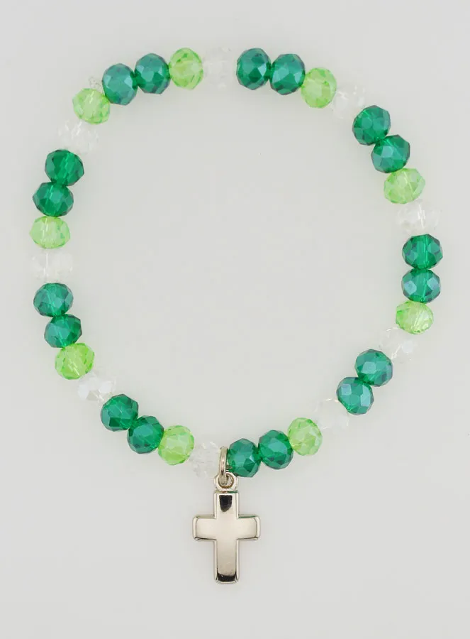 Armband met Kruis en Glazen Kralen - Groen (pic 1)