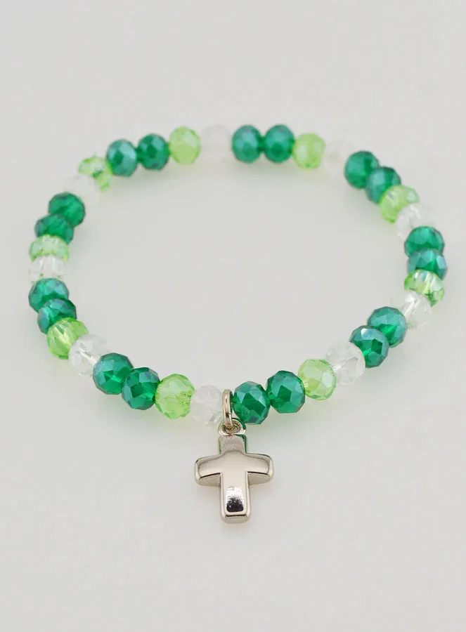 Armband met Kruis en Glazen Kralen - Groen (pic 2)