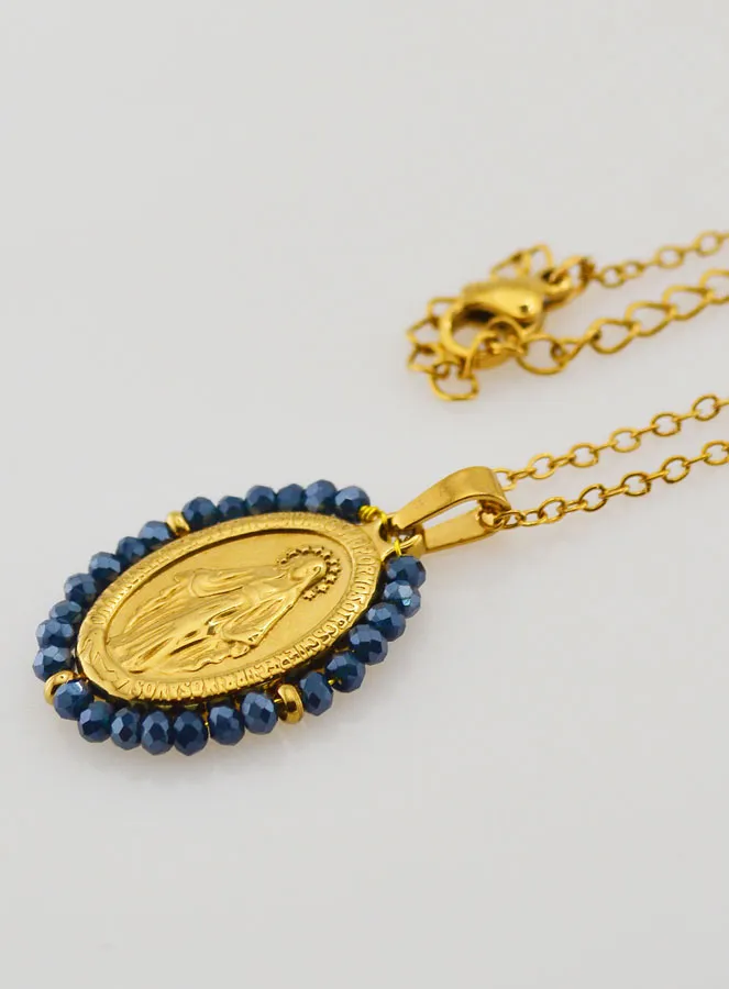 Wonderdadige Medaille gefacetteerde Kralen met Halsketting – Blauw (pic 1)