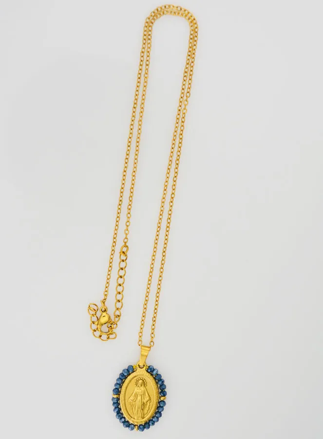 Wonderdadige Medaille gefacetteerde Kralen met Halsketting – Blauw (pic 2)