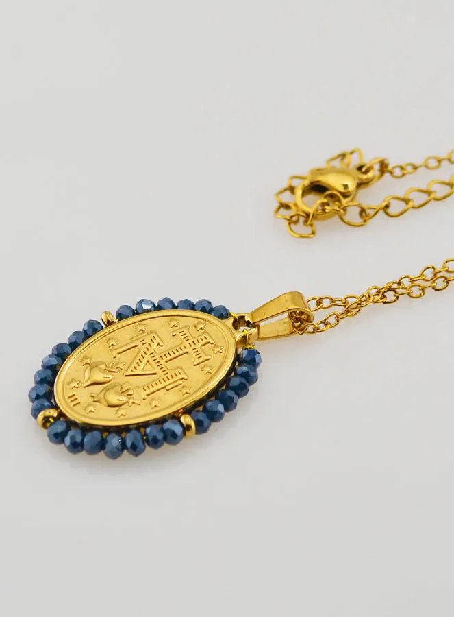 Wonderdadige Medaille gefacetteerde Kralen met Halsketting – Blauw (pic 3)