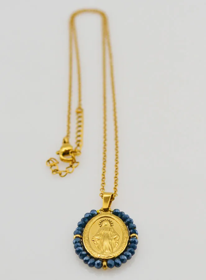 Wonderdadige Medaille gefacetteerde Kralen met Halsketting – Blauw (pic 4)