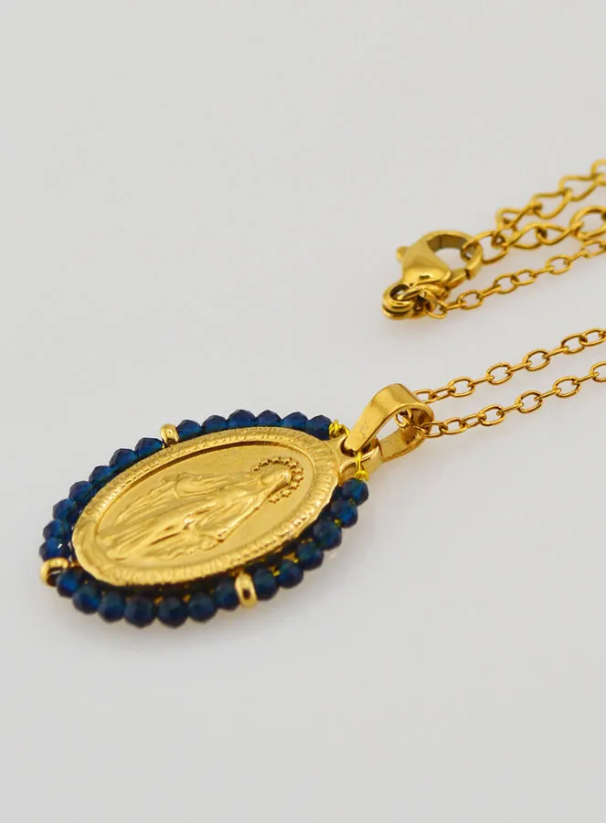Wonderdadige Medaille Gefacetteerde Kralen met Collier – Donkerblauw (pic 1)