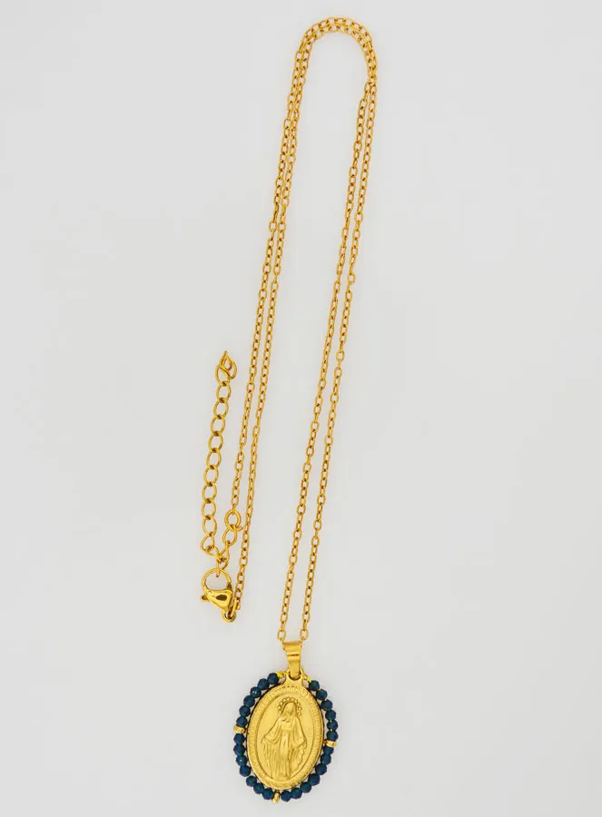 Wonderdadige Medaille Gefacetteerde Kralen met Collier – Donkerblauw (pic 2)