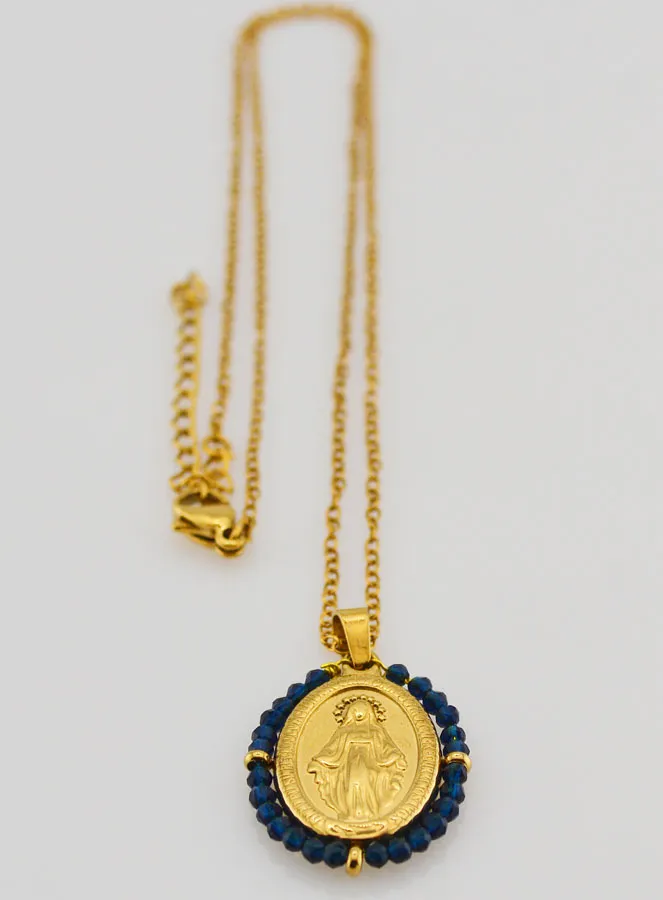 Wonderdadige Medaille Gefacetteerde Kralen met Collier – Donkerblauw (pic 4)