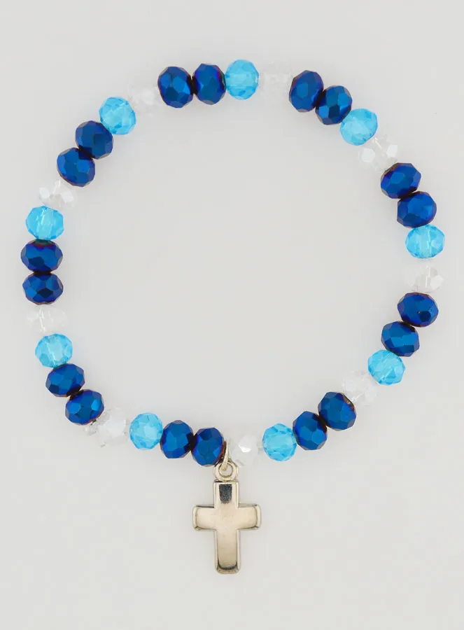 Armband met Kruis en Glaskralen  - Blauw (pic 1)