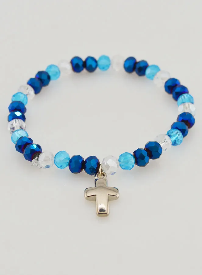 Armband met Kruis en Glaskralen  - Blauw (pic 2)