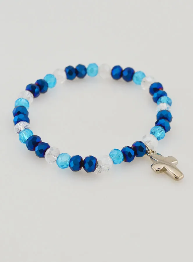Armband met Kruis en Glaskralen  - Blauw (pic 3)