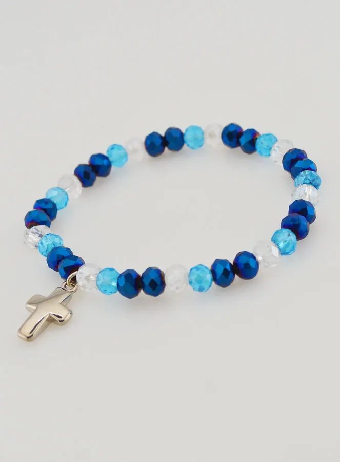 Armband met Kruis en Glaskralen  - Blauw (pic 4)