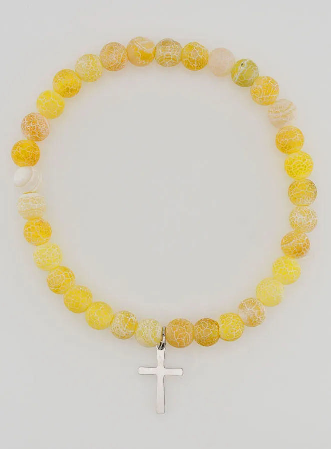 Religieuze Armband met Kruis en Agaat - Geel (pic 1)