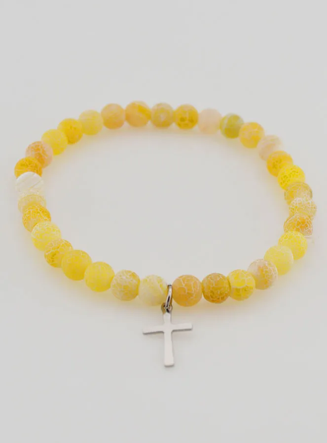 Religieuze Armband met Kruis en Agaat - Geel (pic 2)