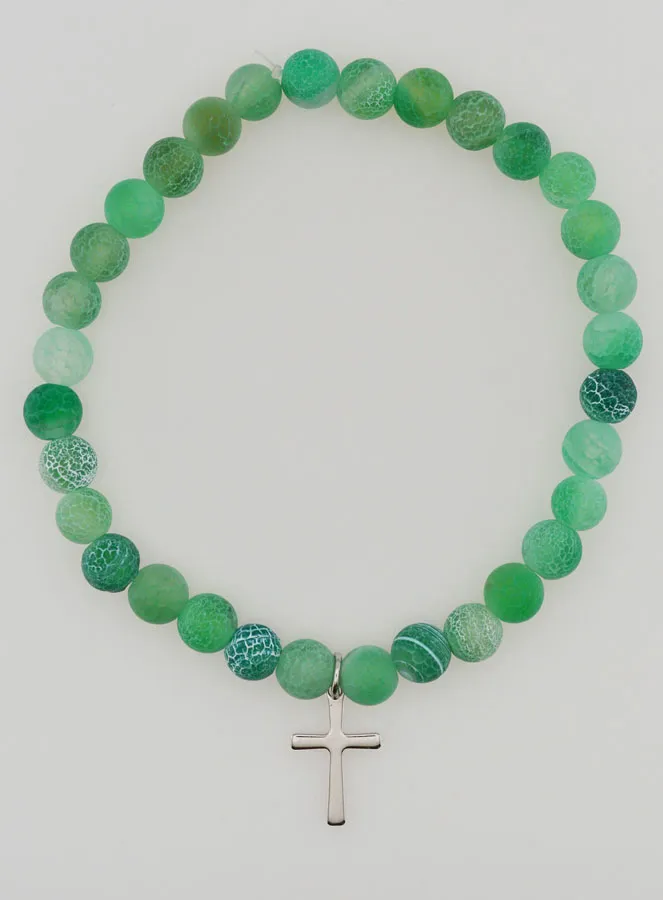 Religieuze Armband met Kruis en Agaat - Groen (pic 1)