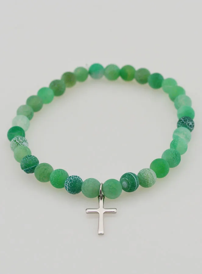 Religieuze Armband met Kruis en Agaat - Groen (pic 2)