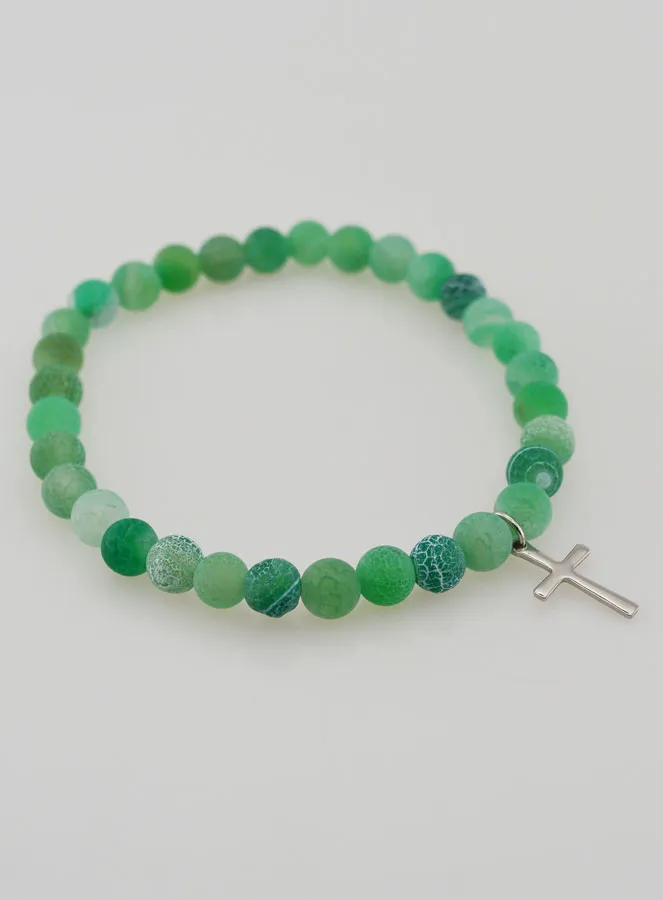 Religieuze Armband met Kruis en Agaat - Groen (pic 3)