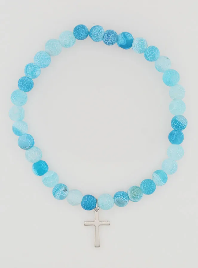 Religieuze Armband met Kruis en Agaat - Blauw (pic 1)