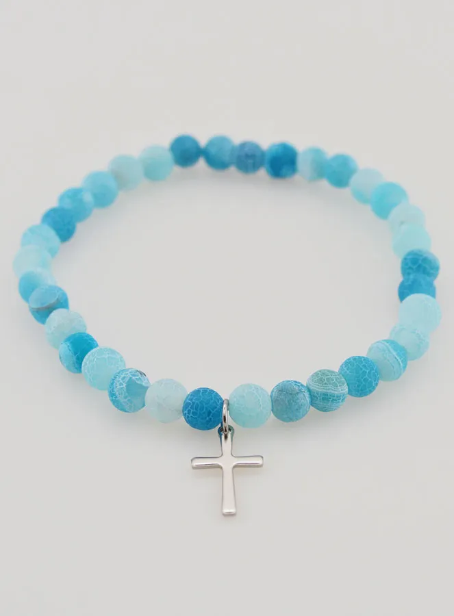 Religieuze Armband met Kruis en Agaat - Blauw (pic 2)