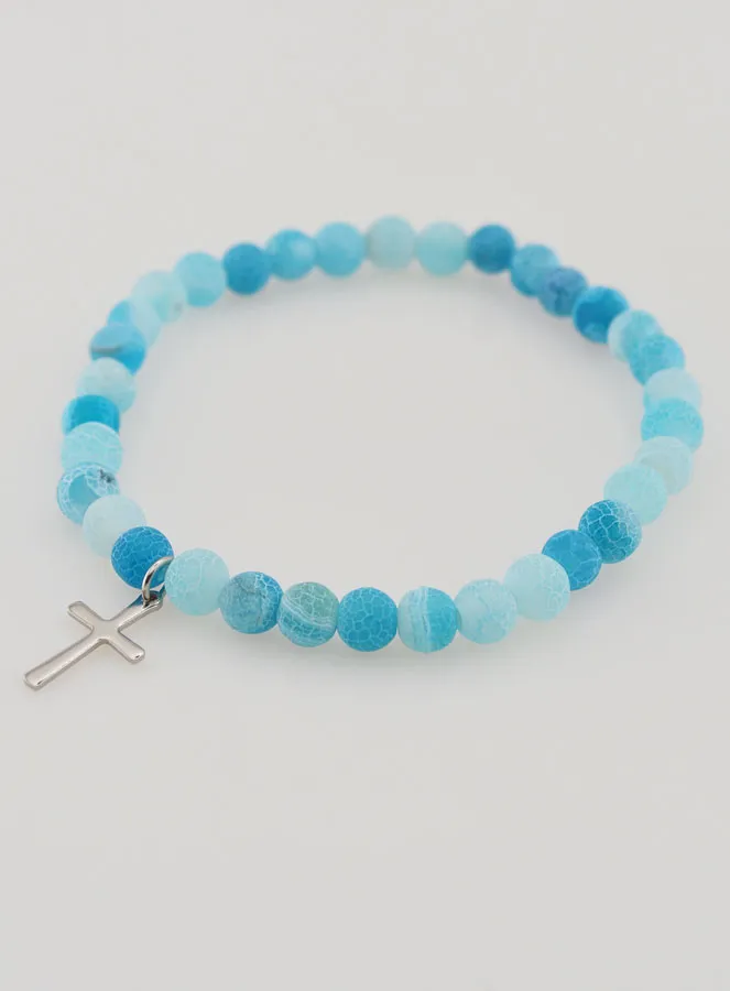 Religieuze Armband met Kruis en Agaat - Blauw (pic 3)