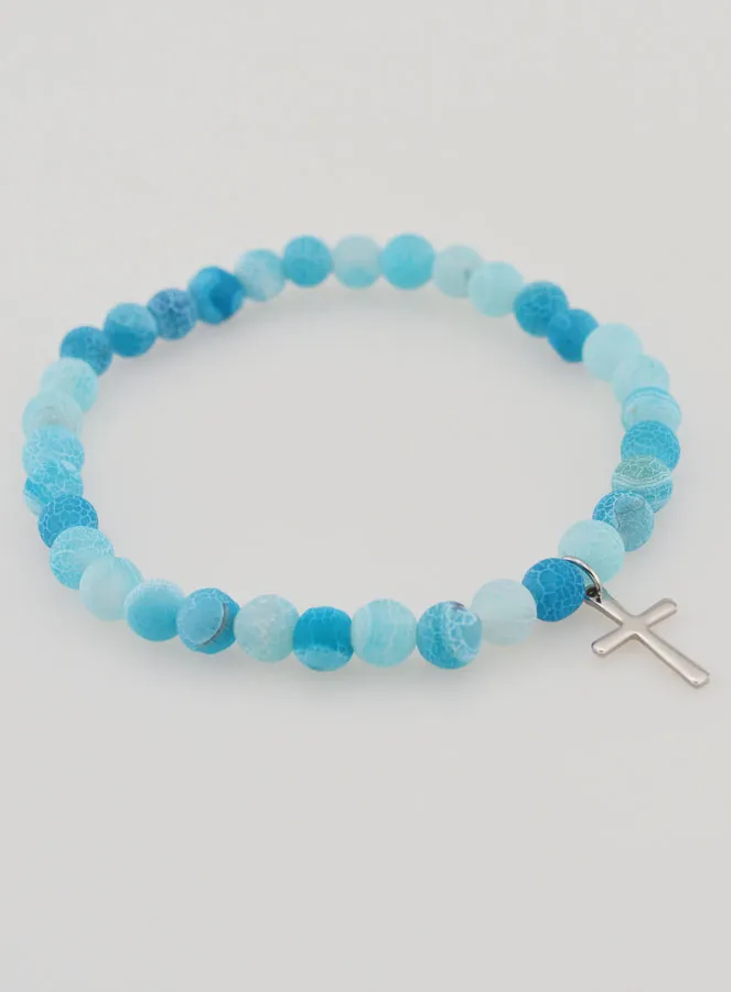 Religieuze Armband met Kruis en Agaat - Blauw (pic 4)