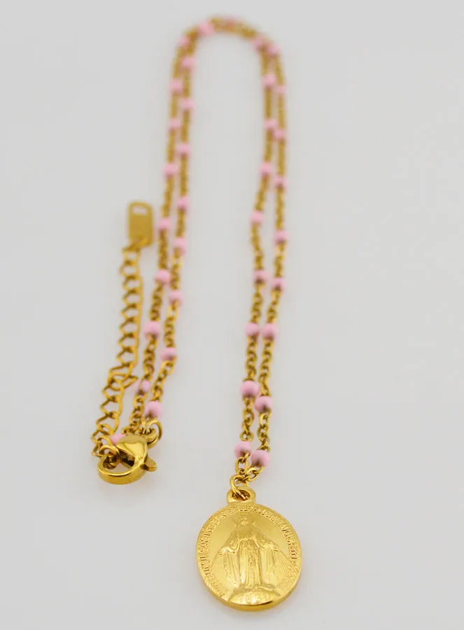 Ketting met Kralen en Wonderdadige Medaille - Roze (pic 4)
