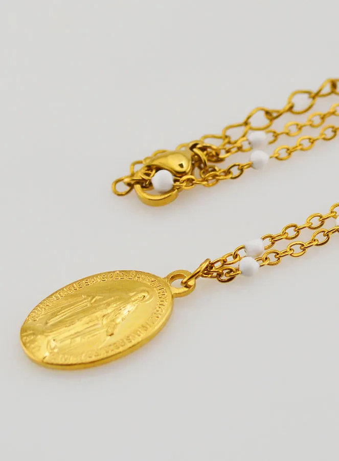 Wonderdadige Medaille en Ketting met Kralen - Wit (pic 1)
