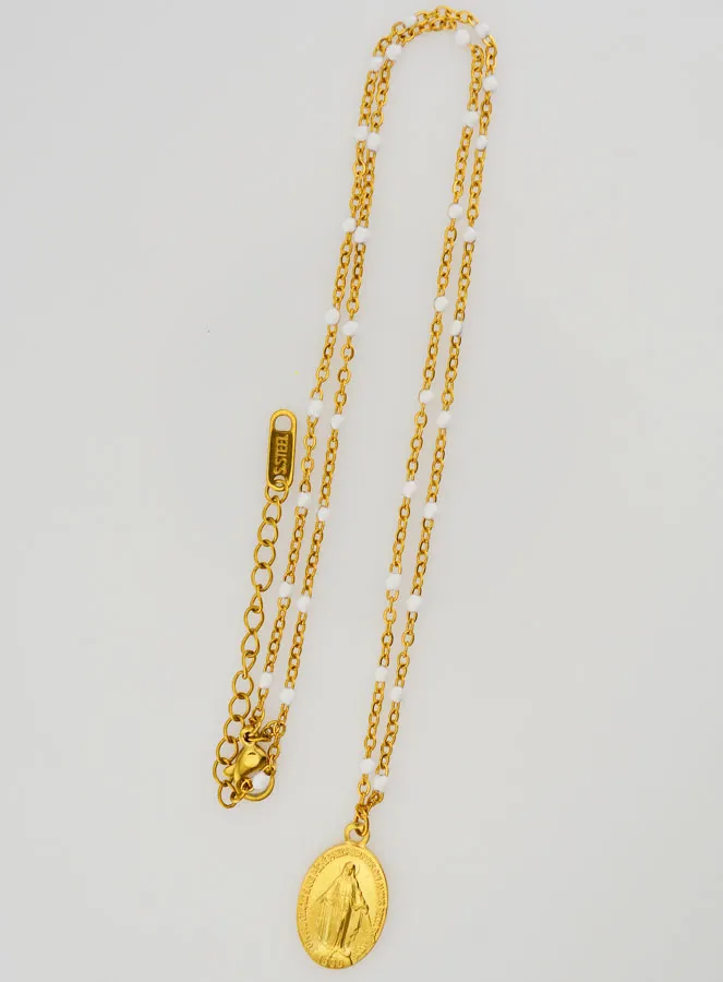 Wonderdadige Medaille en Ketting met Kralen - Wit (pic 2)