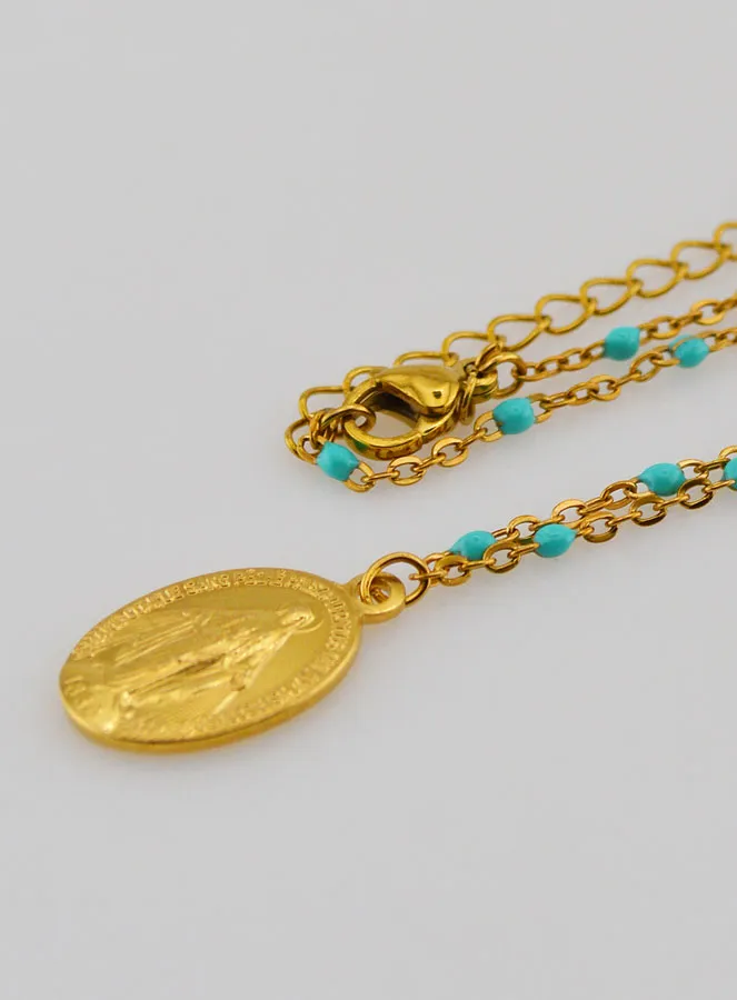 Wonderdadige Medaille en Collier met Kralen - Turquoise (pic 1)