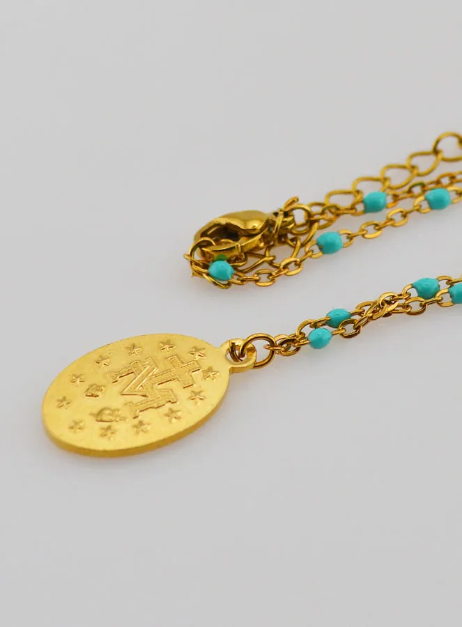 Wonderdadige Medaille en Collier met Kralen - Turquoise (pic 2)