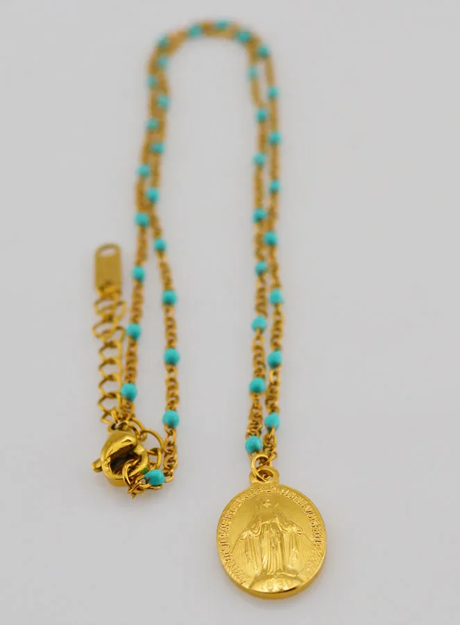 Wonderdadige Medaille en Collier met Kralen - Turquoise (pic 3)