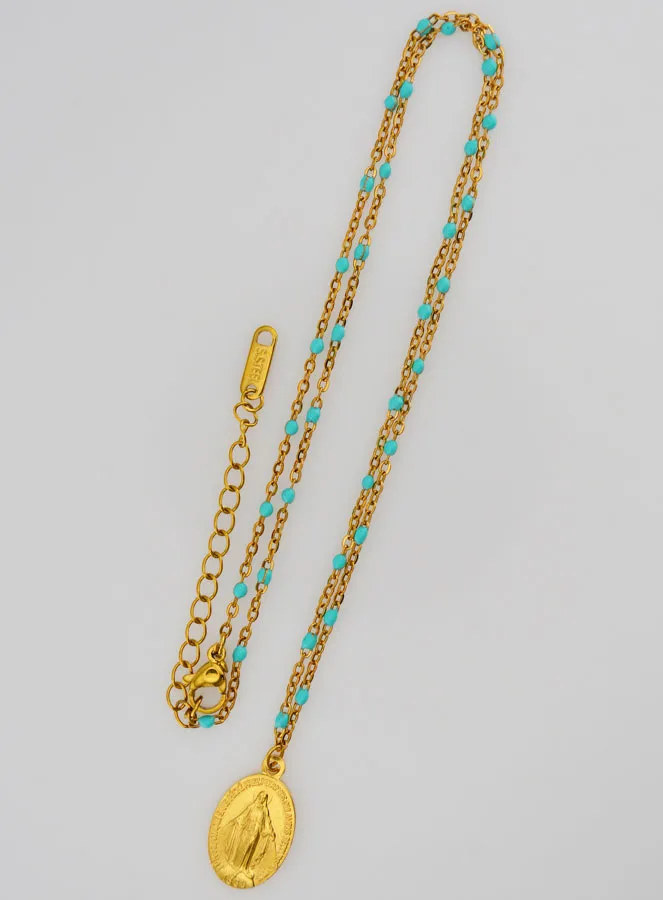 Wonderdadige Medaille en Collier met Kralen - Turquoise (pic 4)