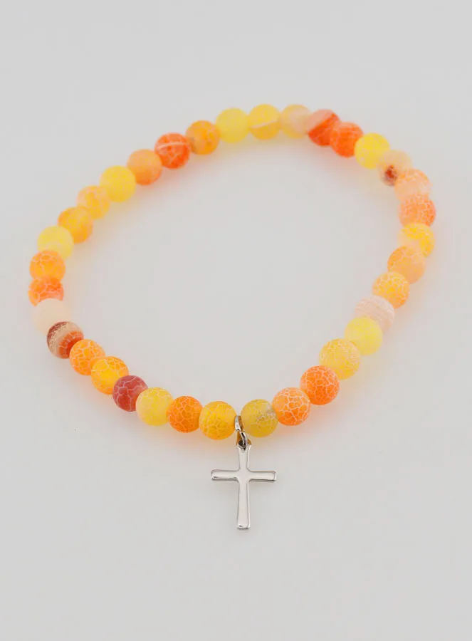 Religieuze Armband met Kruis en Agaat - Oranje (pic 2)