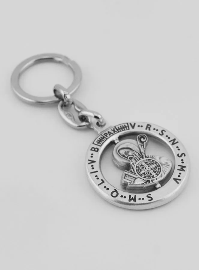 Opengewerkte en Draaibare Sleutelhanger - Heilige Benedictus (pic 3)