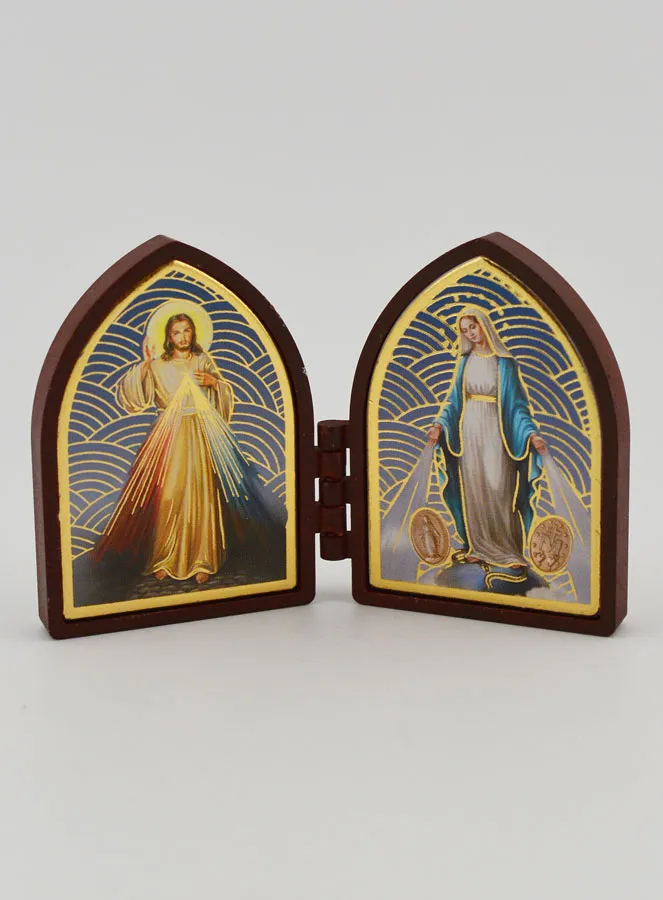 Mini Tweeluik Icoon - Christus en Maria Wonderdadige (pic 1)