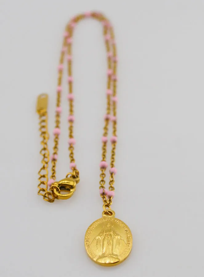 Wonderdadige Medaille met Kralen Ketting - Roze (pic 2)