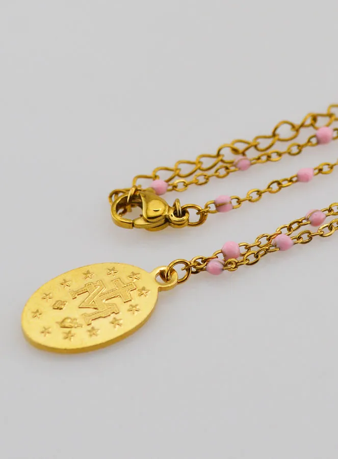 Wonderdadige Medaille met Kralen Ketting - Roze (pic 3)